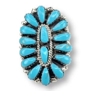 Southwestern Petit Point Blue Turquoise Ring Size 6.75 Sterling Silver
